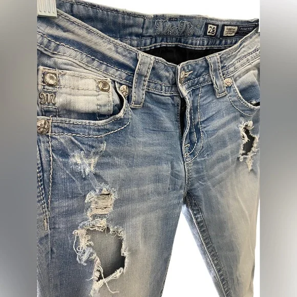 Miss Me Signature Straight Women's Jeans 28x33 Distressed JE8604TL - Picture 3 of 8